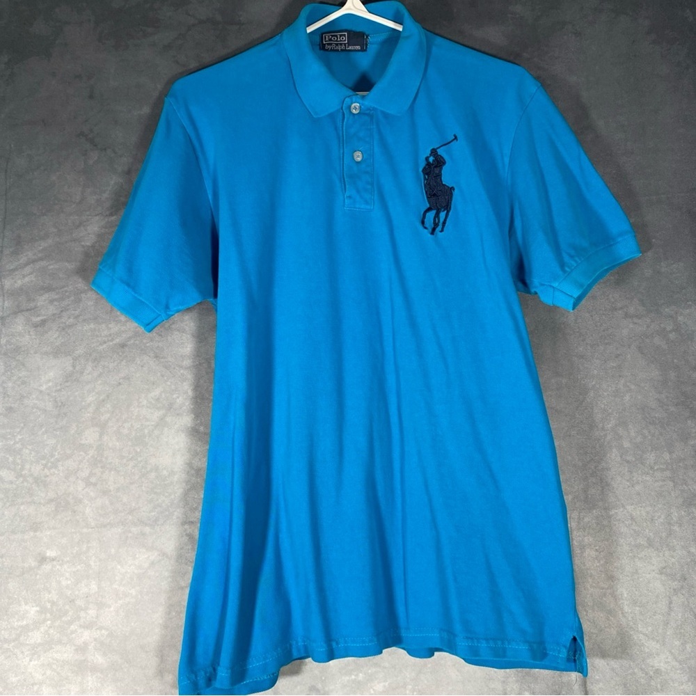 Polo Ralph Lauren Blue Polo Shirt Mens XL Slim Fit Big Pony Number 3 Classic